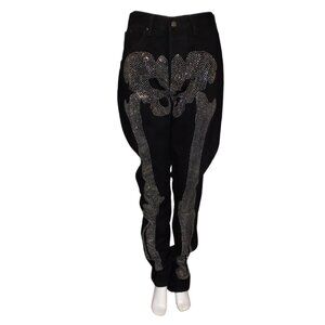 MNML Jeans, 34, Black, Silver studded Skeleton, Button fly, Cotton Blend